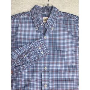 Brooks Brothers Regent Egyptian Cotton Plaid Shirt Blue Red Mens L Made in USA